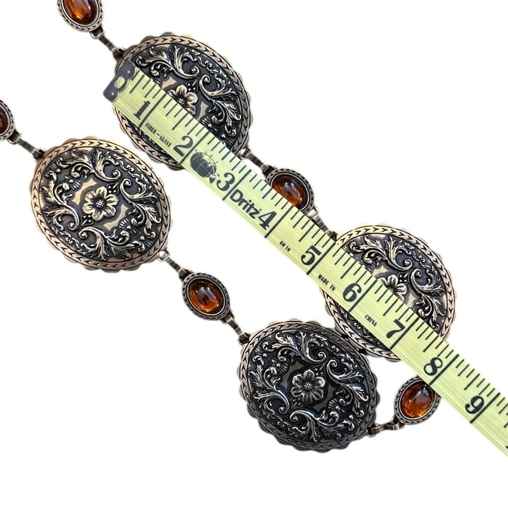 Gold Concho Chain Belt Amber Stones Floral Medallion Boho Western Fits 31-41 - Picture 9 of 9